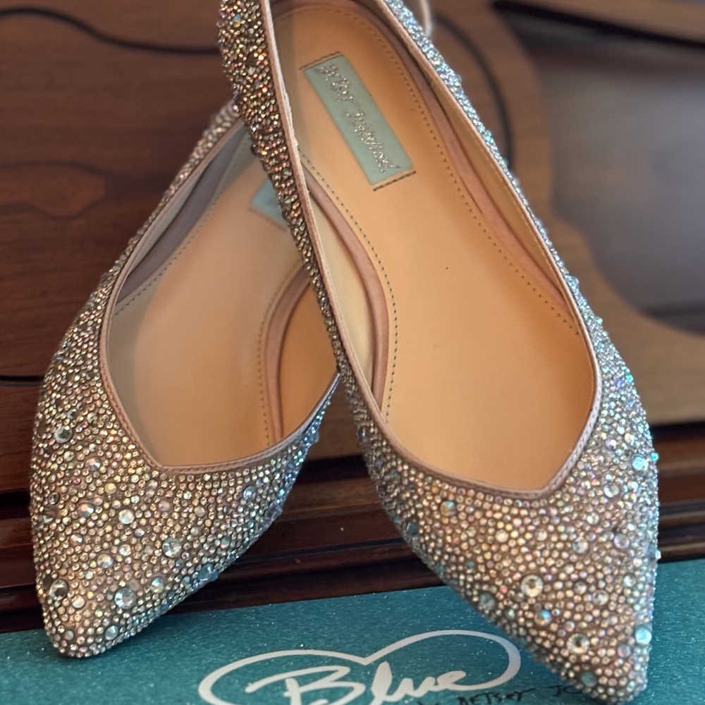 Blue by Betsey Johnson Glittering Jude Nude Satin Flats